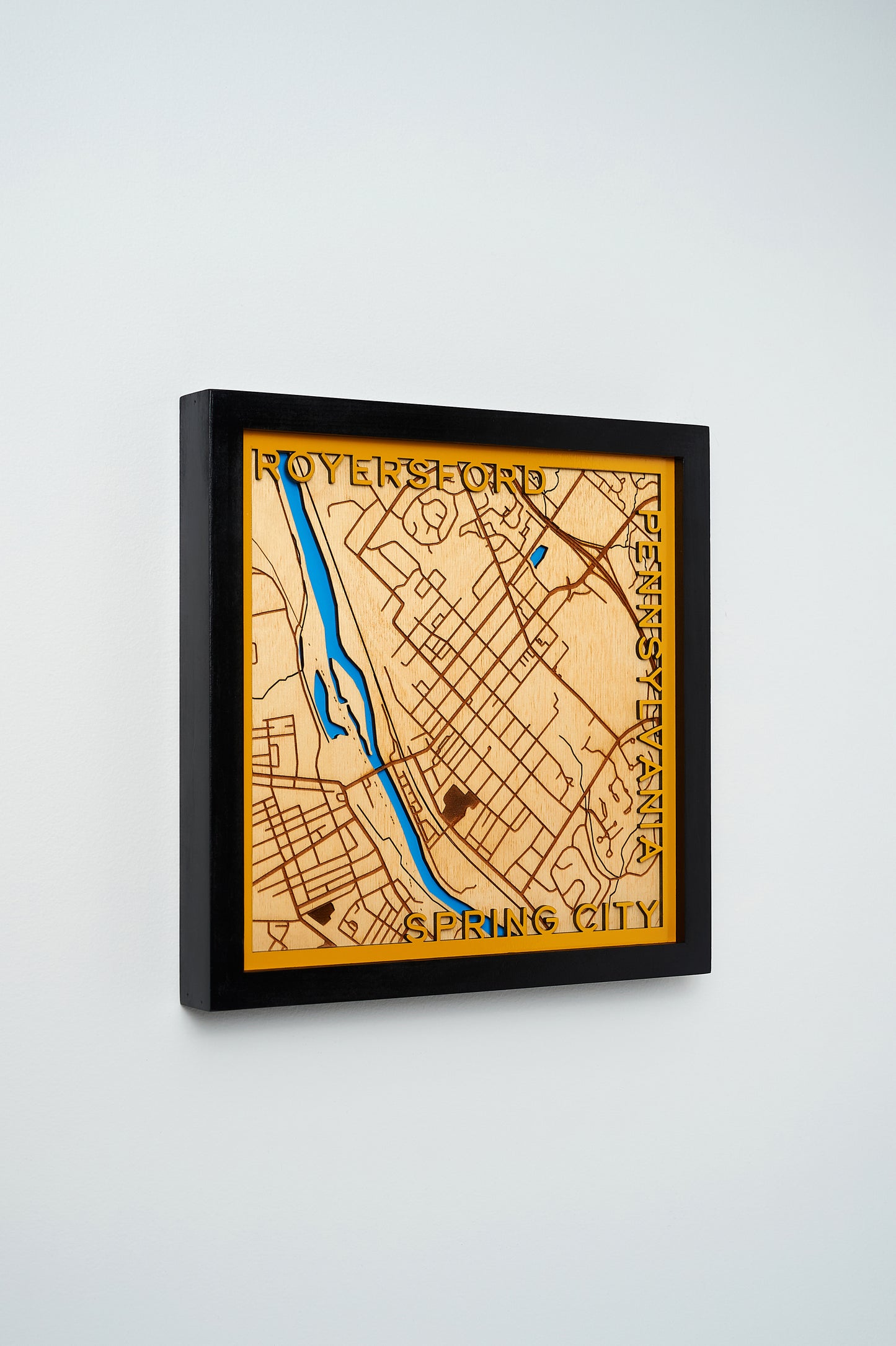 Royersford and Spring City, PA 3D Layered Laser Map, 12x12, Framed