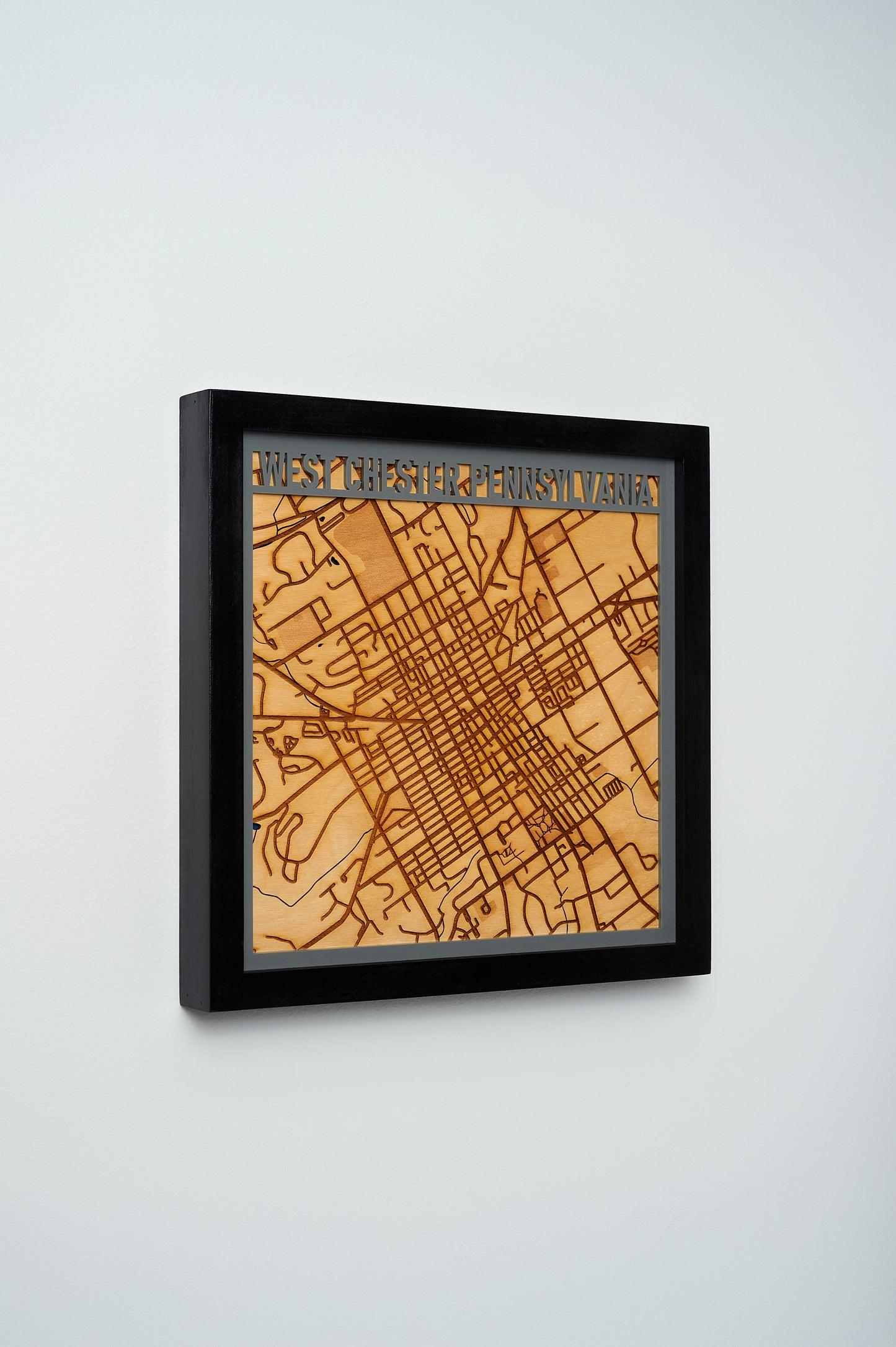 West Chester, PA 3D Layered Laser Map, 12x12, Framed
