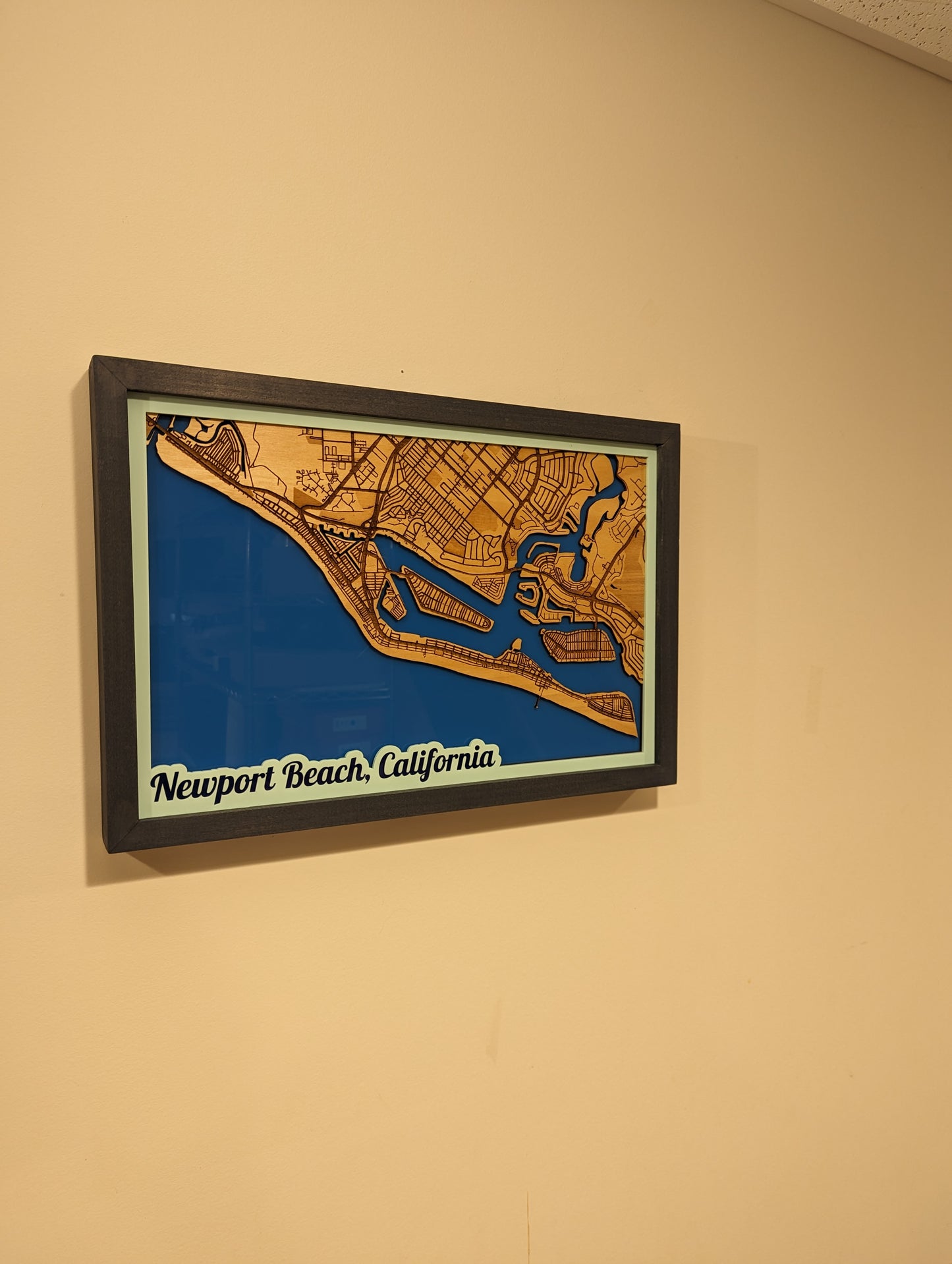 Newport Beach, CA 3D Layered Laser Map, 18x12, Framed