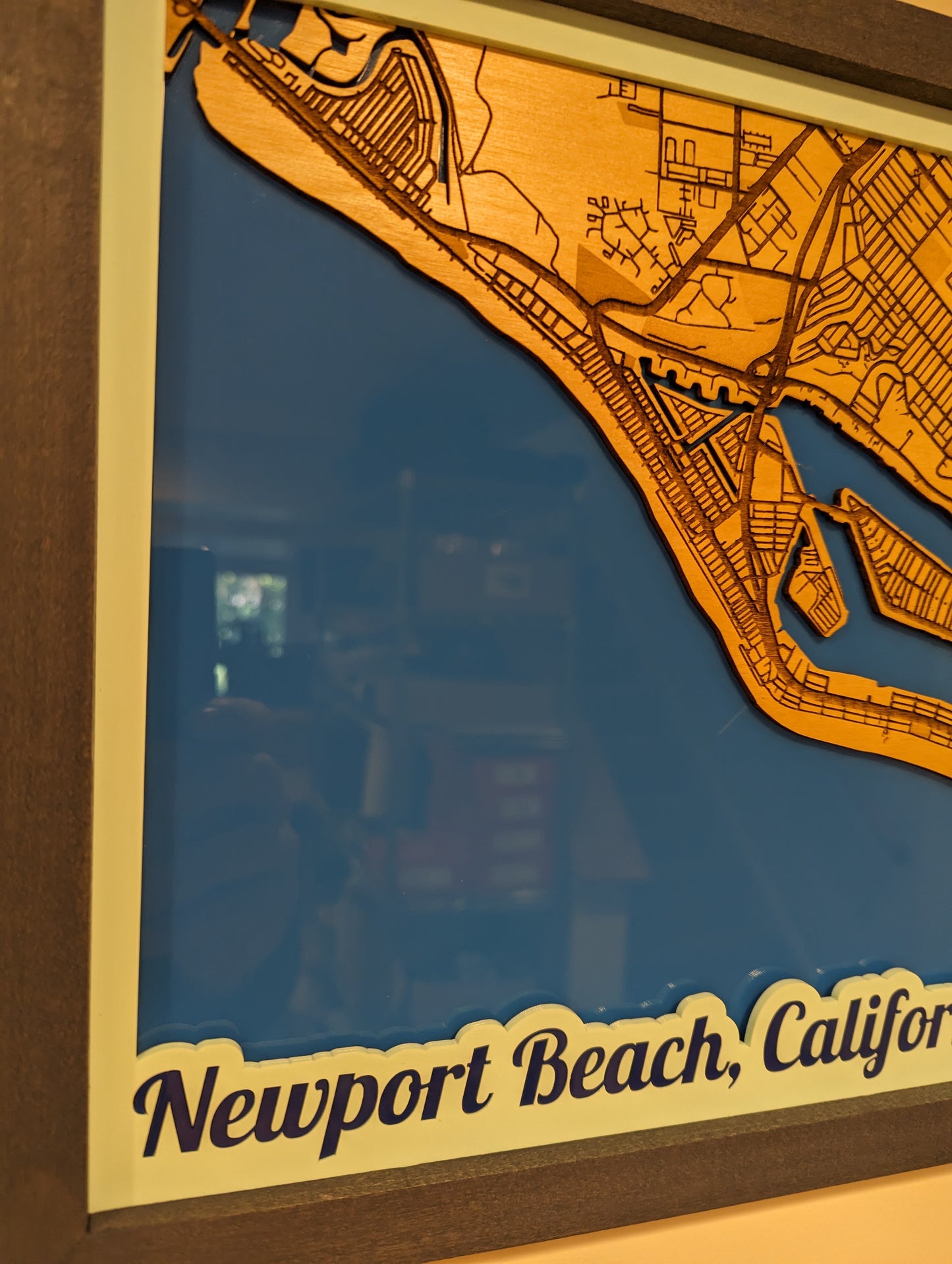 Newport Beach, CA 3D Layered Laser Map, 18x12, Framed