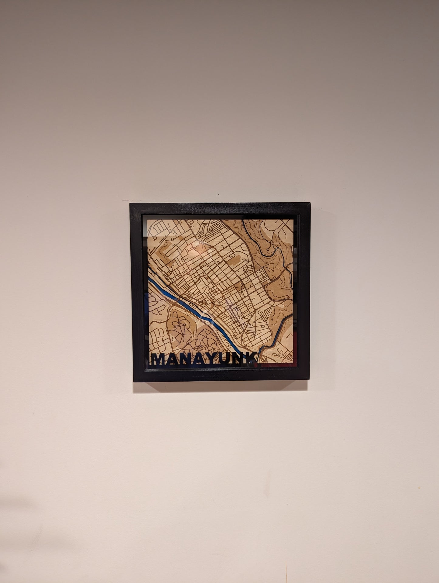 Manayunk, Philadelphia, PA 3D Layered Laser Map, 12x12, Framed