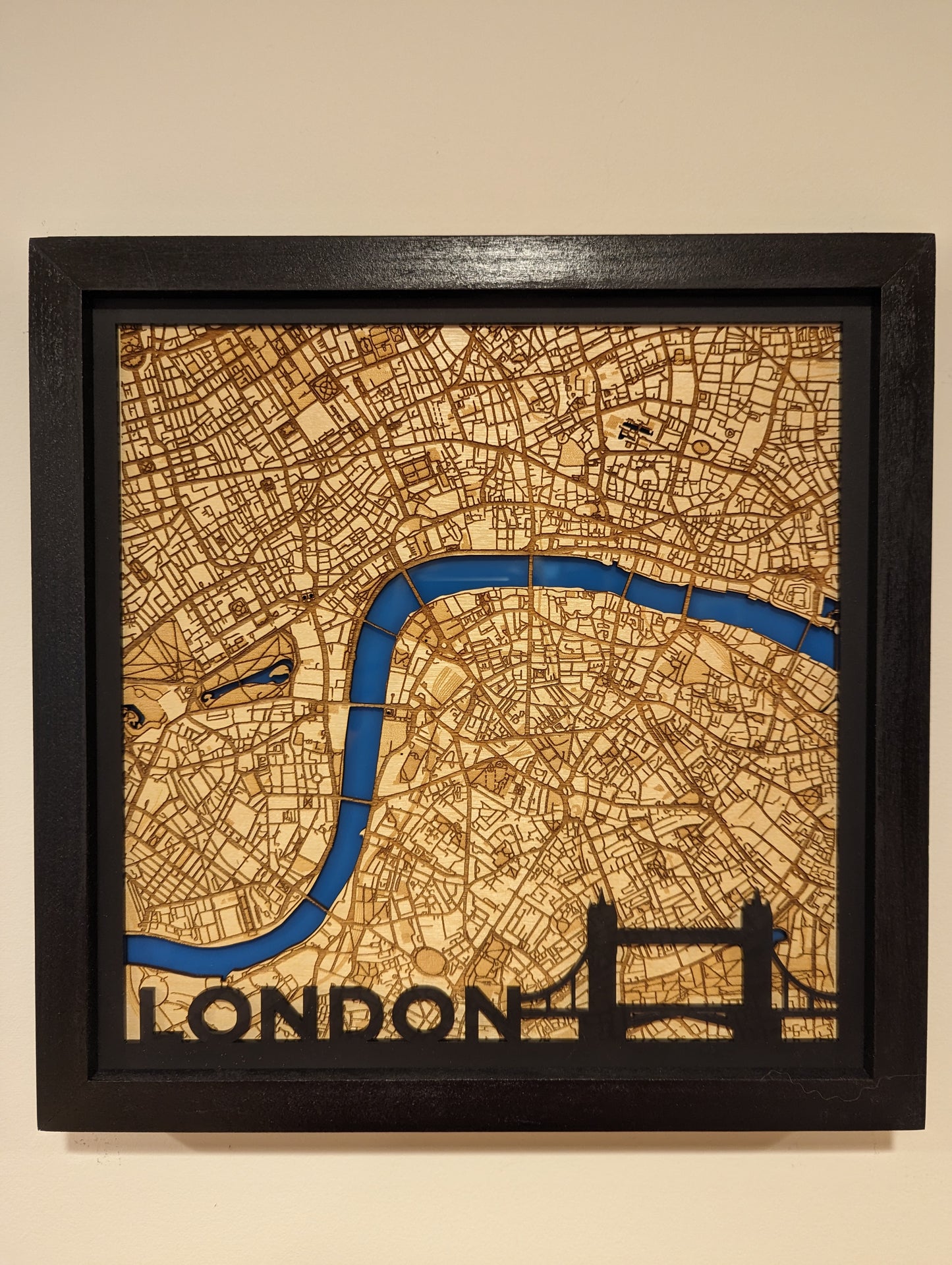 London, England 3D Layered Laser Map, 12x12, Framed