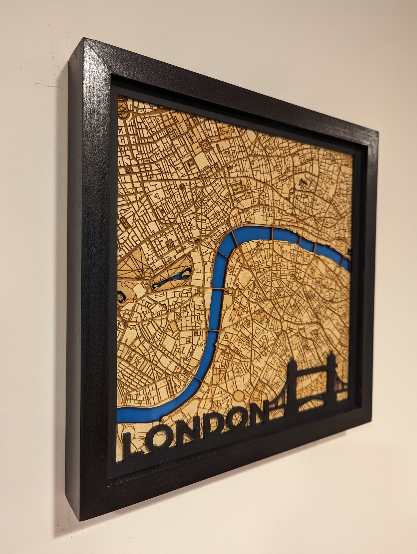 London, England 3D Layered Laser Map, 12x12, Framed