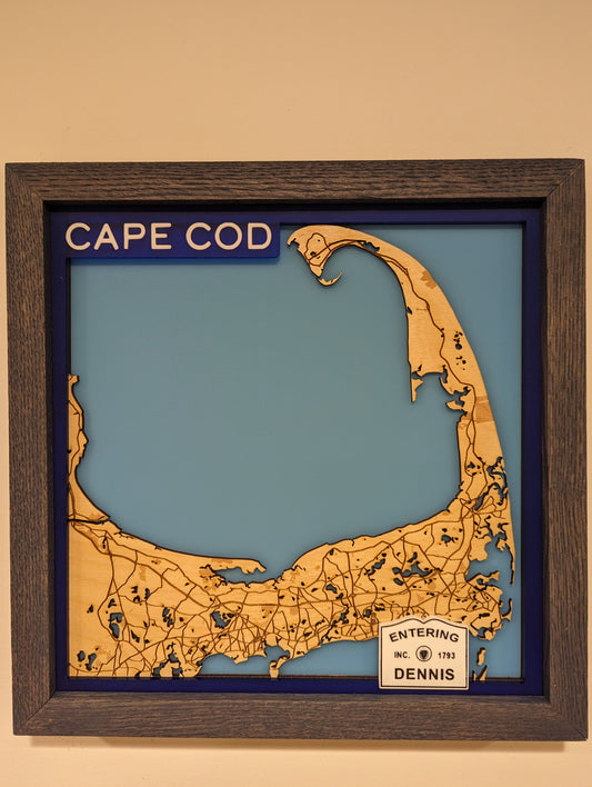 Cape Cod, MA 3D Layered Laser Map, 12x12, Framed