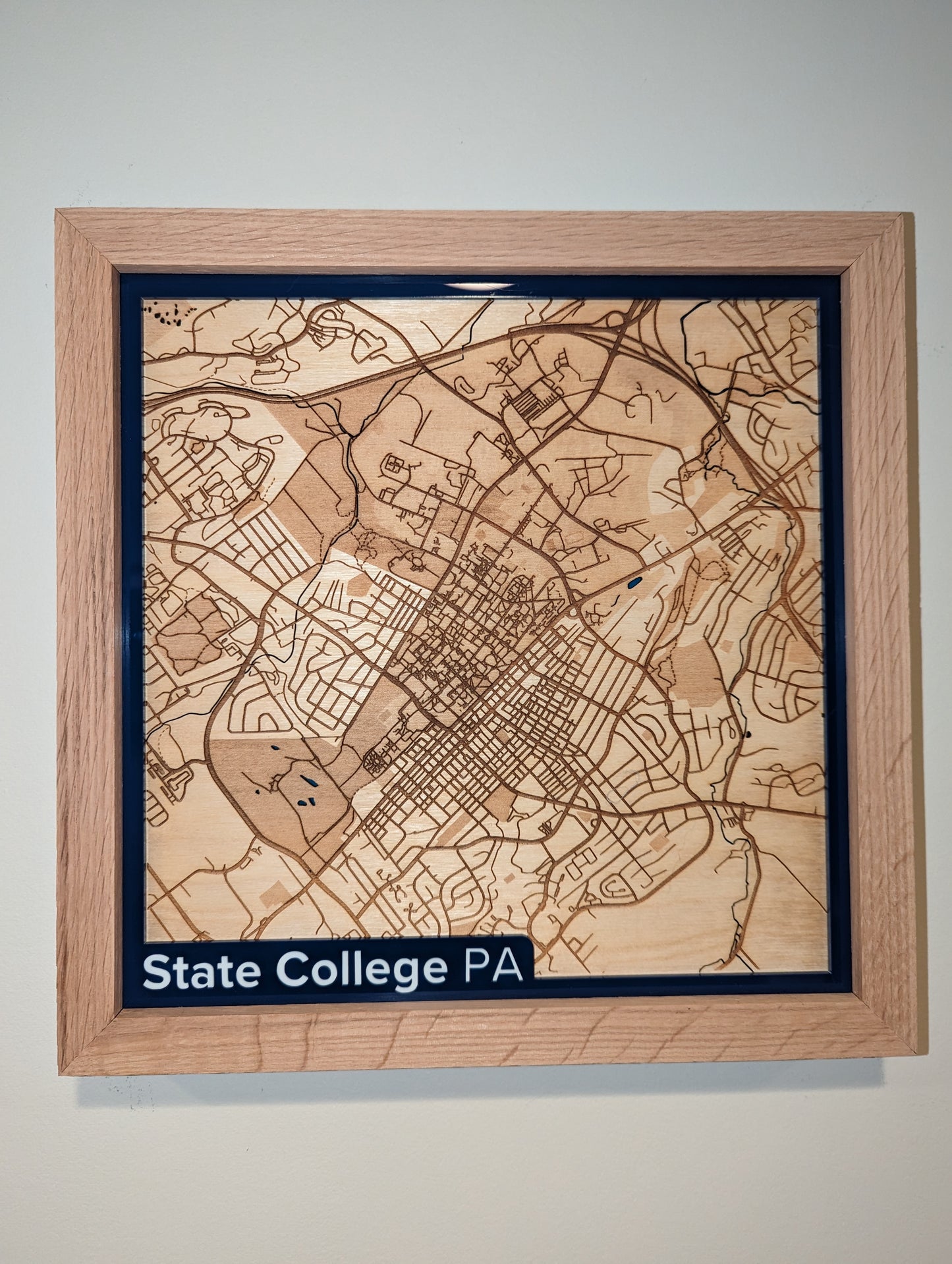 Penn State/State College, PA 3D Layered Laser Map, 12x12, Framed