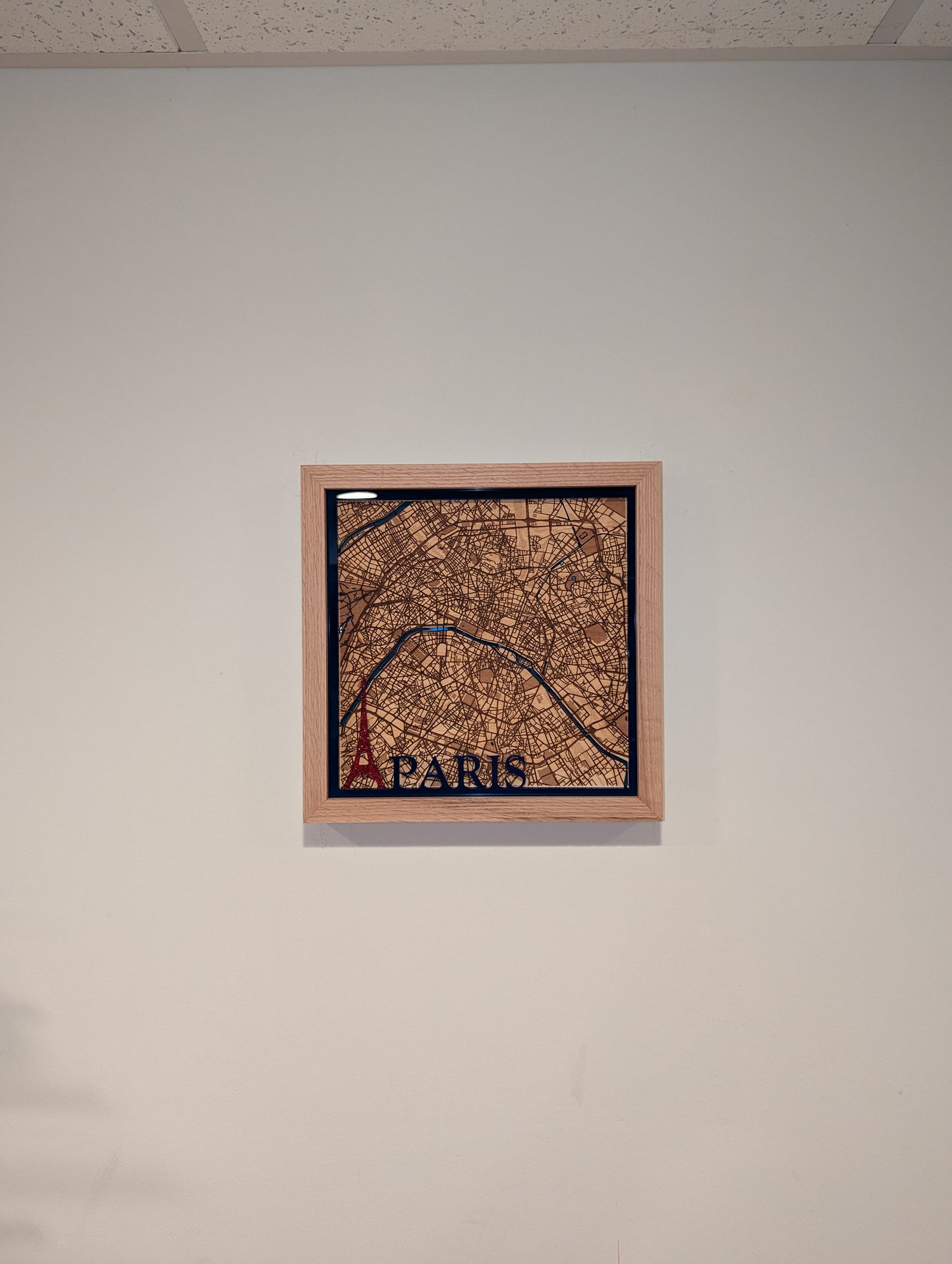 Paris, France 3D Layered Laser Map, 12x12, Framed