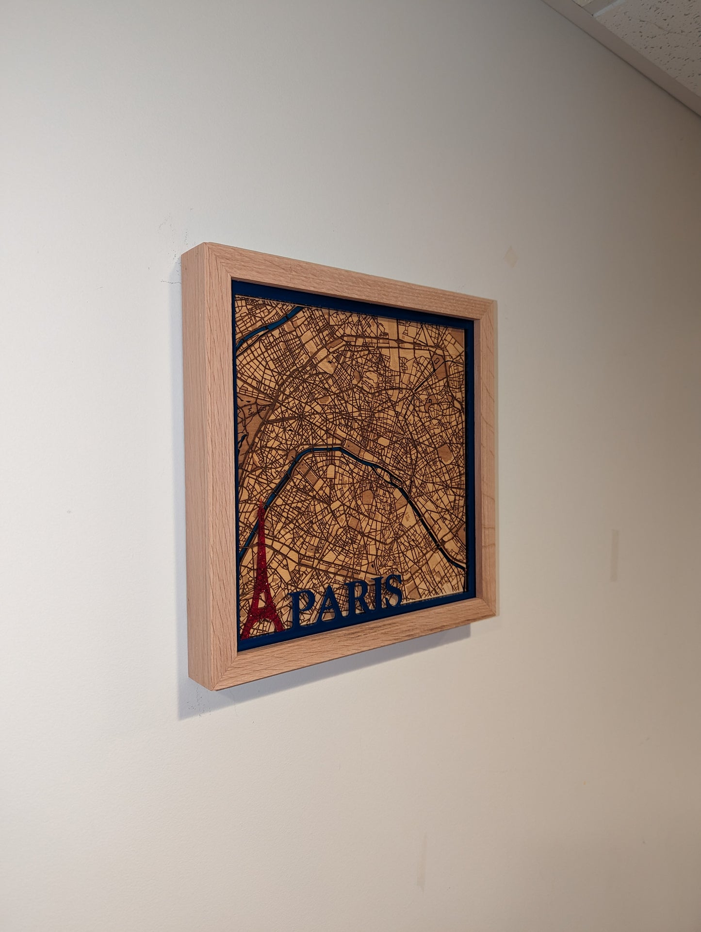 Paris, France 3D Layered Laser Map, 12x12, Framed