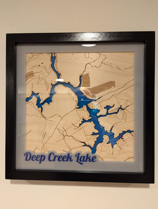 Deep Creek Lake, MD 3D Layered Laser Map, 12x12, Framed