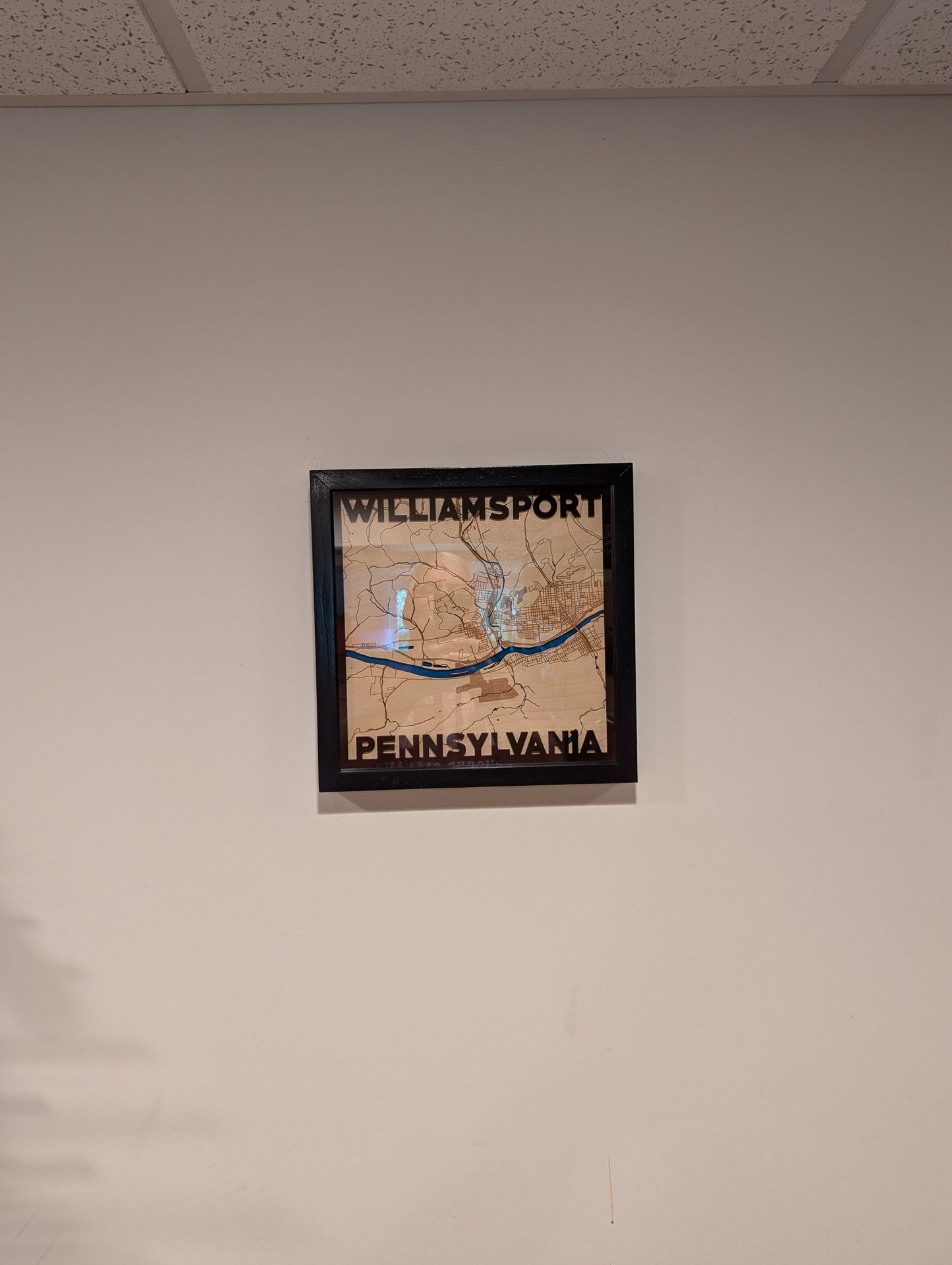 Williamsport, PA 3D Layered Laser Map, 12x12, Framed