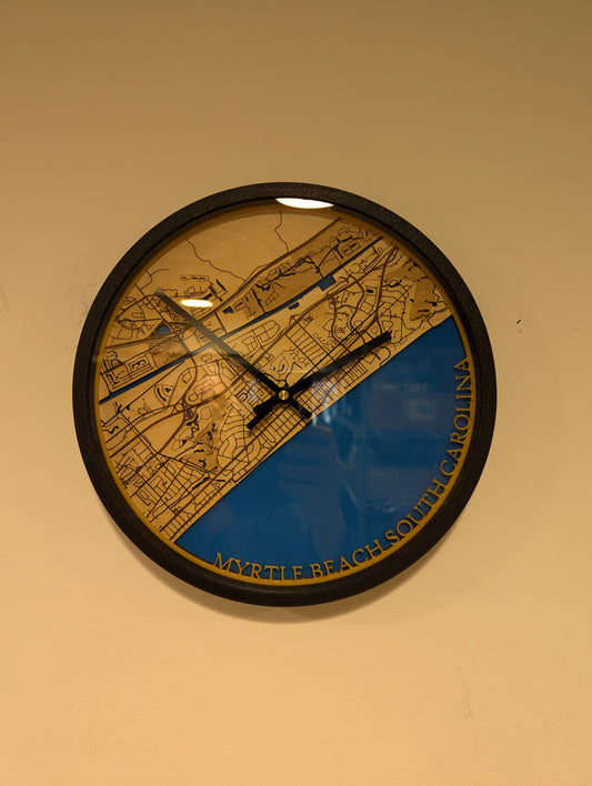 CUSTOM 3D Laser Cut Map Clock, 12x12