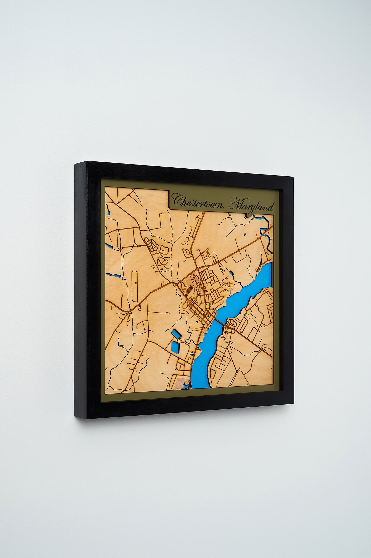 Chestertown, MD 3D Layered Laser Map, 12x12, Framed