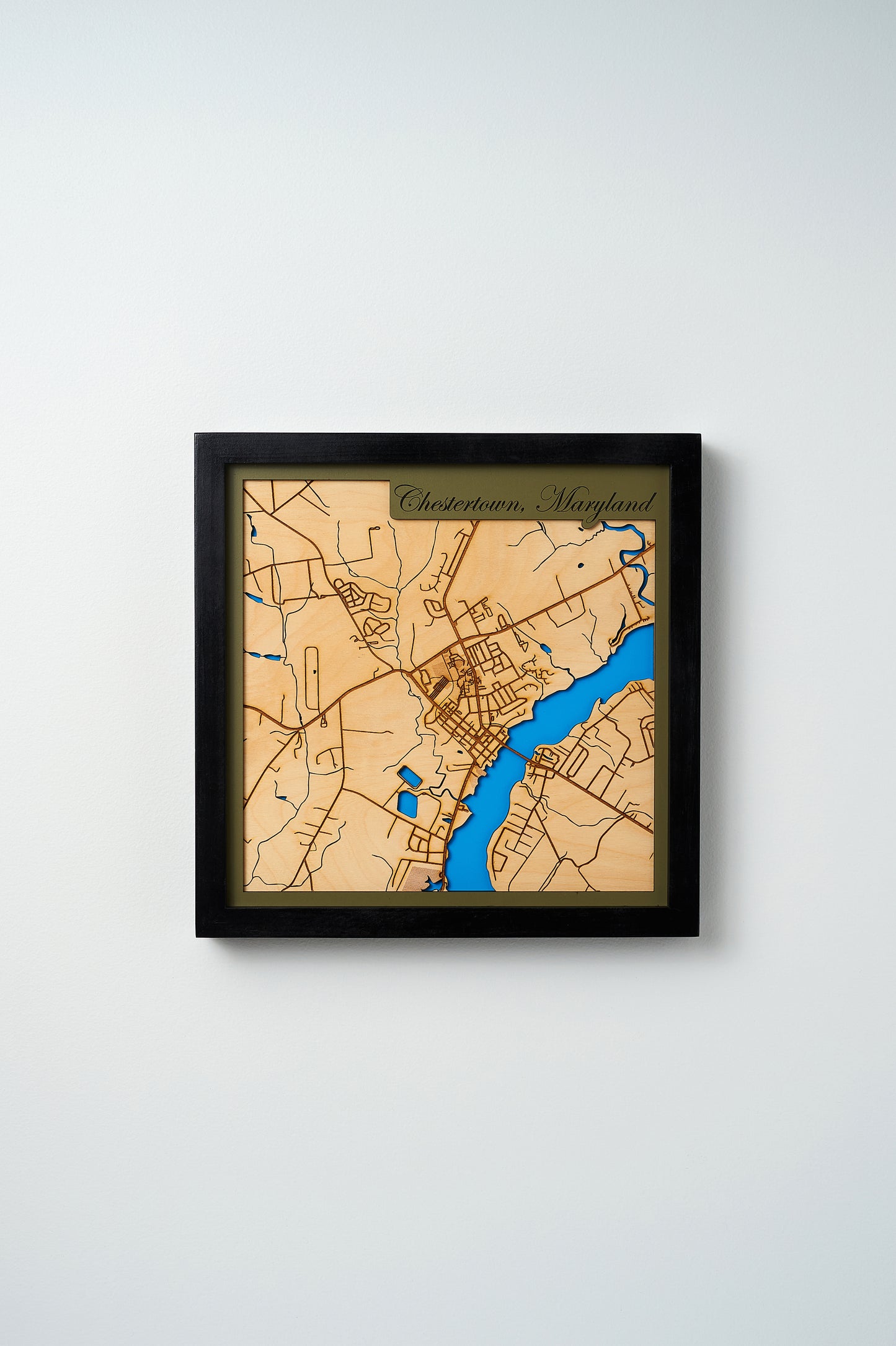 Chestertown, MD 3D Layered Laser Map, 12x12, Framed