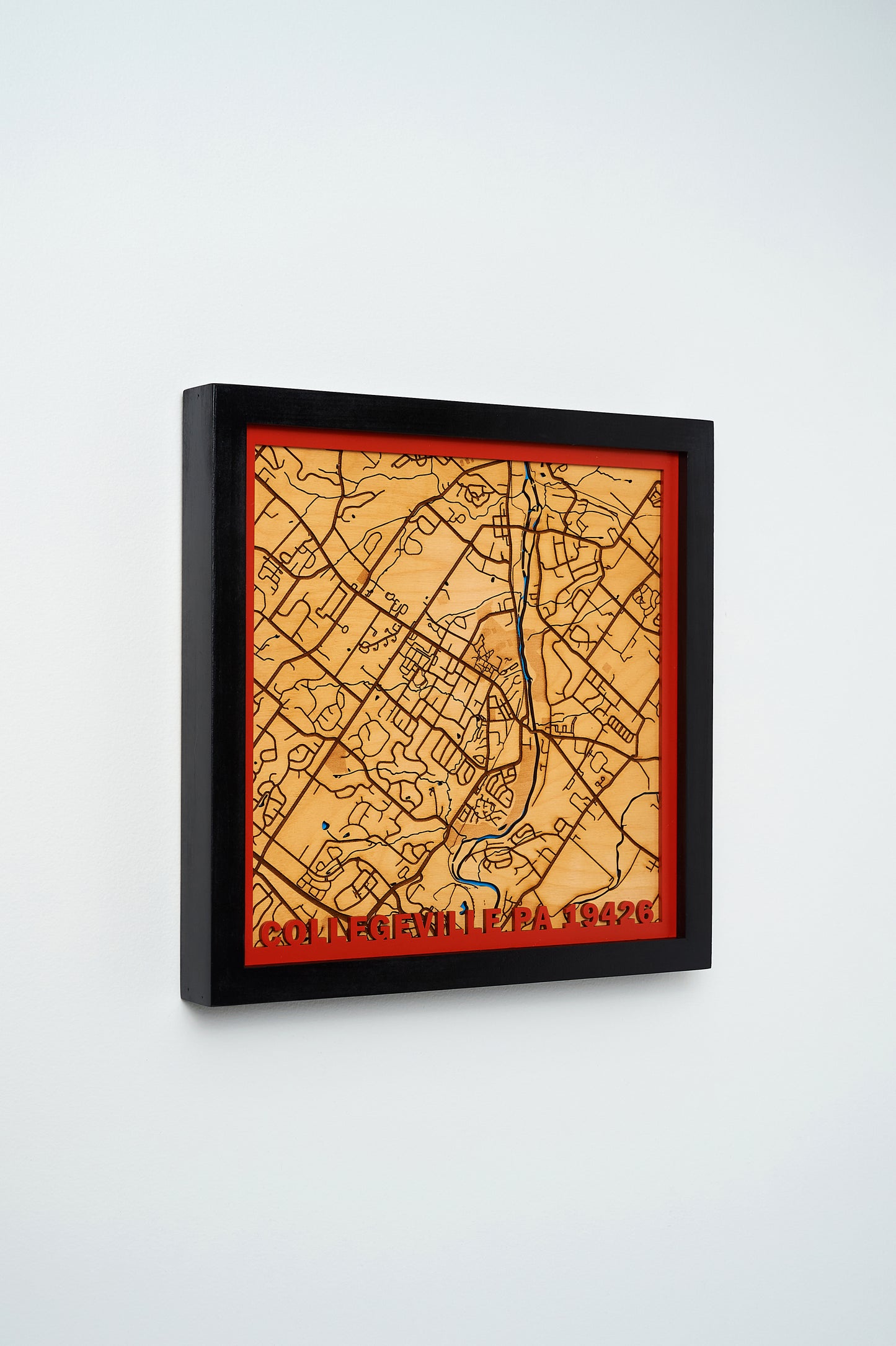 Collegeville, PA 3D Layered Laser Map, 12x12, Framed