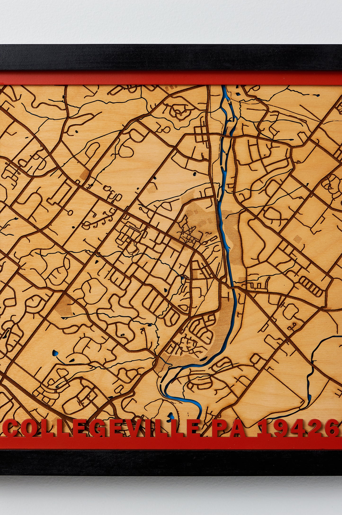 Collegeville, PA 3D Layered Laser Map, 12x12, Framed