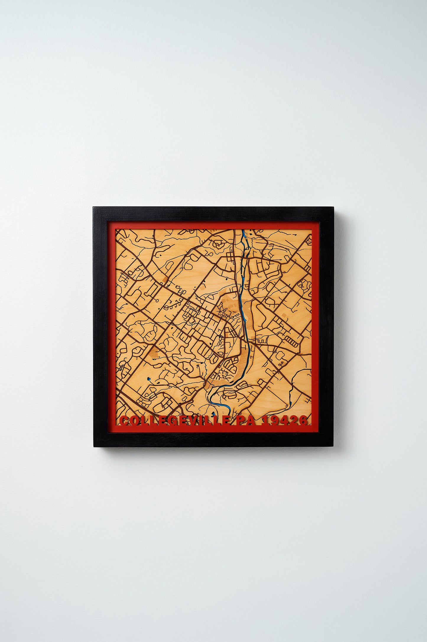 Collegeville, PA 3D Layered Laser Map, 12x12, Framed