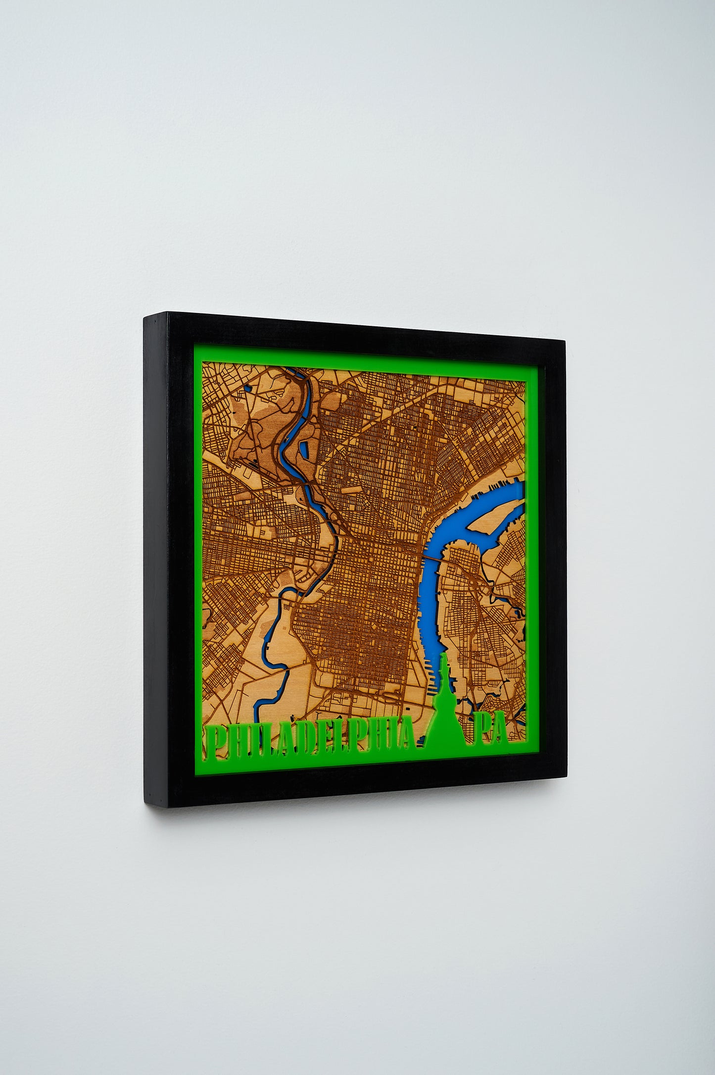 Philadelphia, PA 3D Layered Laser Map, 12x12, Framed